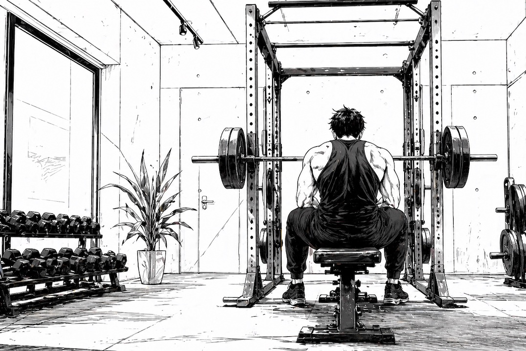 パワーラックで一人トレーニングする様子｜佐賀の完全個室ジム OUTLAWER STRENGTH
